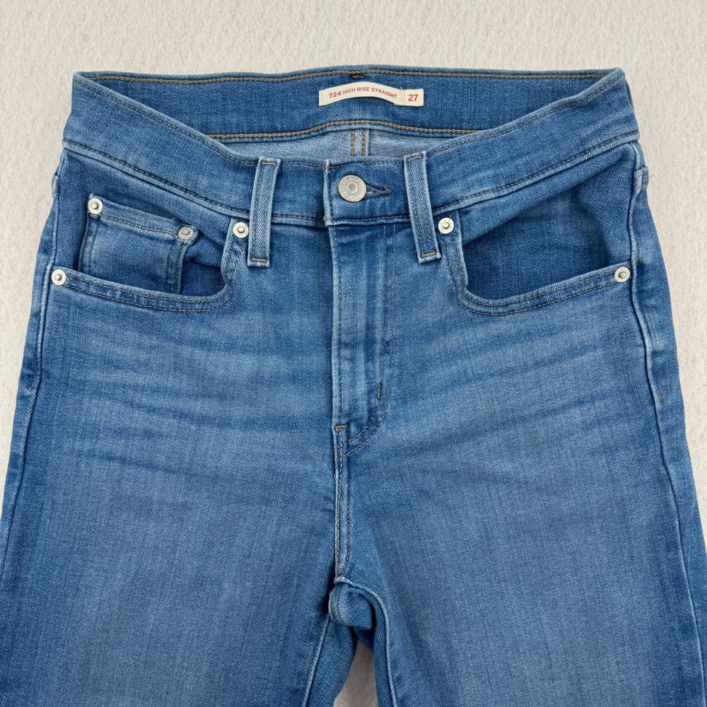 Levis 724 High Rise Straight Leg Jeans Womens 27 (28x25) Blue Medium Wash Denim